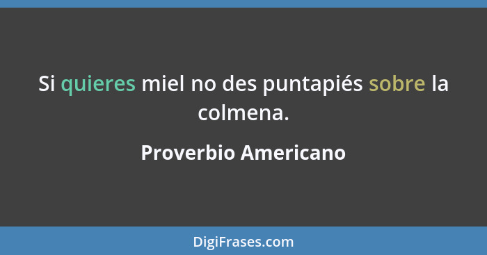 Si quieres miel no des puntapiés sobre la colmena.... - Proverbio Americano