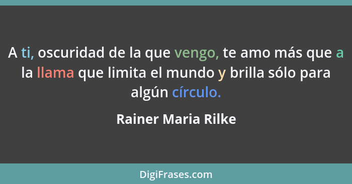 A ti, oscuridad de la que vengo, te amo más que a la llama que limita el mundo y brilla sólo para algún círculo.... - Rainer Maria Rilke