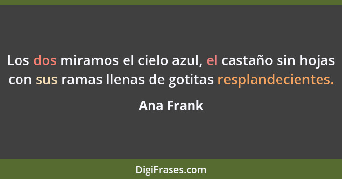 Los dos miramos el cielo azul, el castaño sin hojas con sus ramas llenas de gotitas resplandecientes.... - Ana Frank