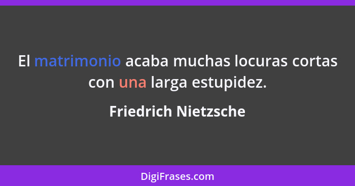 El matrimonio acaba muchas locuras cortas con una larga estupidez.... - Friedrich Nietzsche