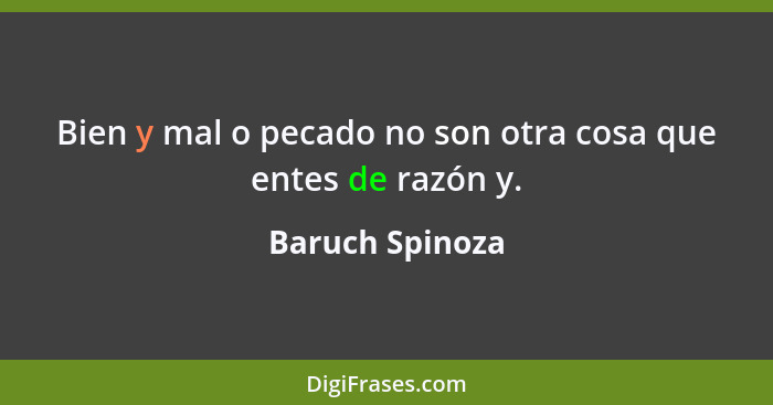 Bien y mal o pecado no son otra cosa que entes de razón y.... - Baruch Spinoza