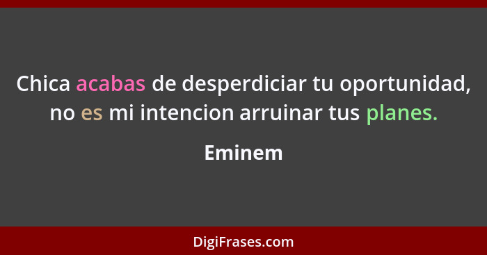 Chica acabas de desperdiciar tu oportunidad, no es mi intencion arruinar tus planes.... - Eminem