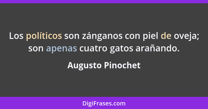 Los políticos son zánganos con piel de oveja; son apenas cuatro gatos arañando.... - Augusto Pinochet