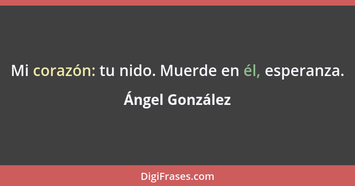 Mi corazón: tu nido. Muerde en él, esperanza.... - Ángel González