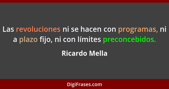 Las revoluciones ni se hacen con programas, ni a plazo fijo, ni con límites preconcebidos.... - Ricardo Mella