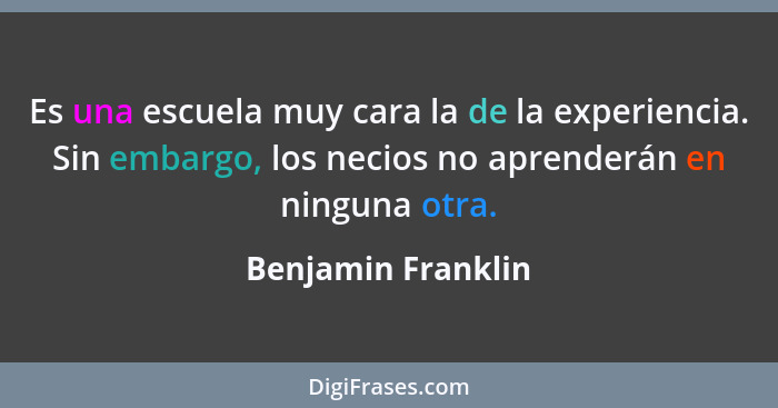 Es una escuela muy cara la de la experiencia. Sin embargo, los necios no aprenderán en ninguna otra.... - Benjamin Franklin