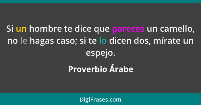 Si un hombre te dice que pareces un camello, no le hagas caso; si te lo dicen dos, mírate un espejo.... - Proverbio Árabe