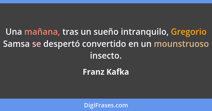 Una mañana, tras un sueño intranquilo, Gregorio Samsa se despertó convertido en un mounstruoso insecto.... - Franz Kafka