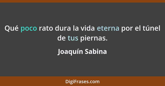 Qué poco rato dura la vida eterna por el túnel de tus piernas.... - Joaquín Sabina