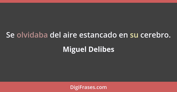 Se olvidaba del aire estancado en su cerebro.... - Miguel Delibes