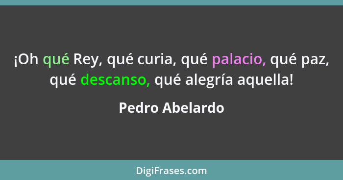 ¡Oh qué Rey, qué curia, qué palacio, qué paz, qué descanso, qué alegría aquella!... - Pedro Abelardo