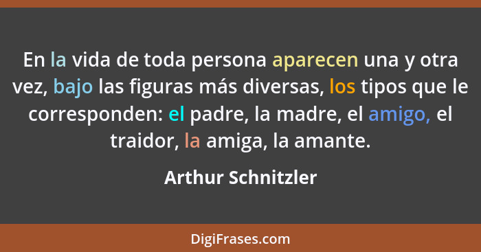 En la vida de toda persona aparecen una y otra vez, bajo las figuras más diversas, los tipos que le corresponden: el padre, la mad... - Arthur Schnitzler