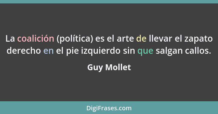 La coalición (política) es el arte de llevar el zapato derecho en el pie izquierdo sin que salgan callos.... - Guy Mollet