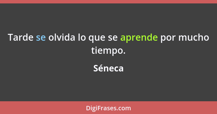 Tarde se olvida lo que se aprende por mucho tiempo.... - Séneca