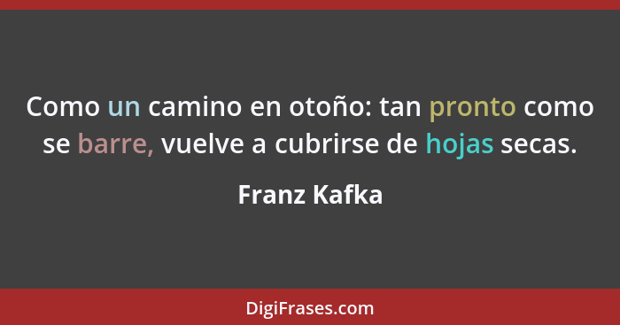 Como un camino en otoño: tan pronto como se barre, vuelve a cubrirse de hojas secas.... - Franz Kafka