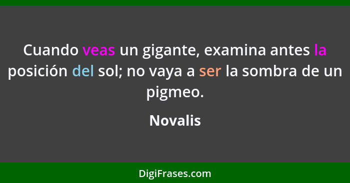 Cuando veas un gigante, examina antes la posición del sol; no vaya a ser la sombra de un pigmeo.... - Novalis