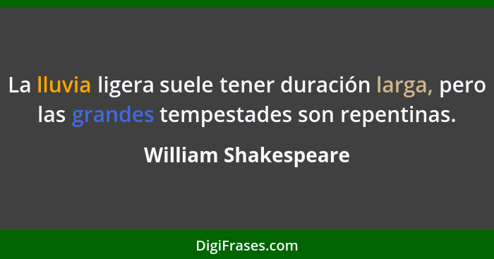 La lluvia ligera suele tener duración larga, pero las grandes tempestades son repentinas.... - William Shakespeare
