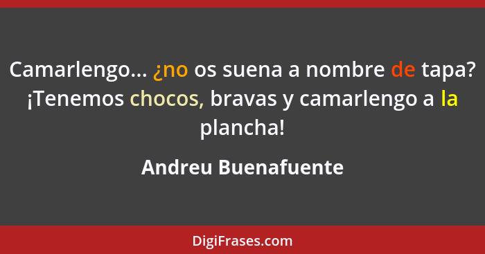 Camarlengo... ¿no os suena a nombre de tapa? ¡Tenemos chocos, bravas y camarlengo a la plancha!... - Andreu Buenafuente