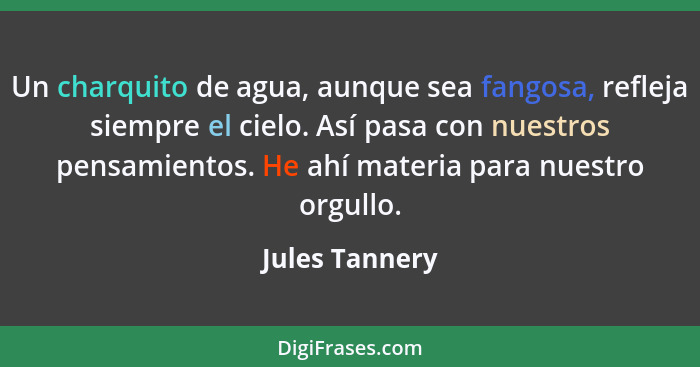 Un charquito de agua, aunque sea fangosa, refleja siempre el cielo. Así pasa con nuestros pensamientos. He ahí materia para nuestro or... - Jules Tannery