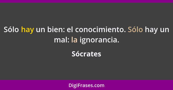 Sólo hay un bien: el conocimiento. Sólo hay un mal: la ignorancia.... - Sócrates