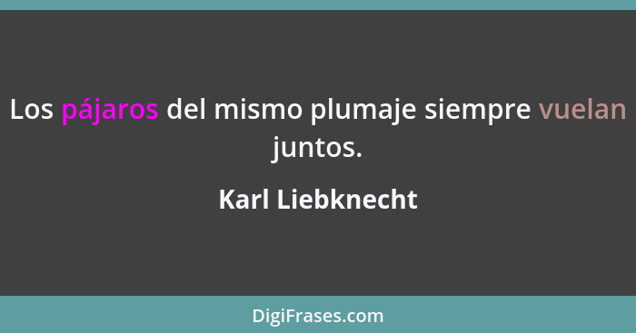 Los pájaros del mismo plumaje siempre vuelan juntos.... - Karl Liebknecht