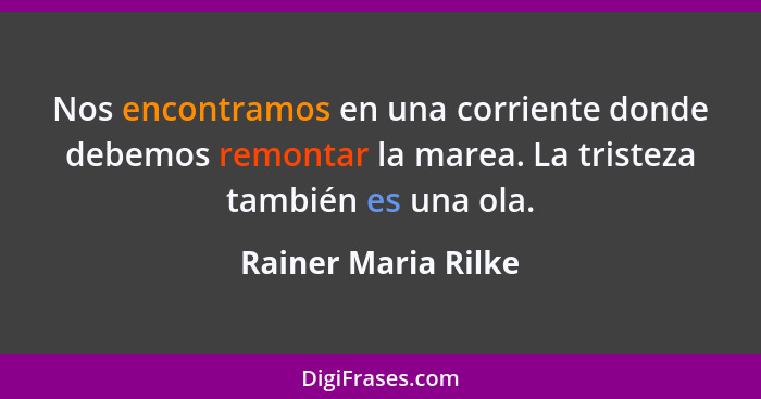 Nos encontramos en una corriente donde debemos remontar la marea. La tristeza también es una ola.... - Rainer Maria Rilke