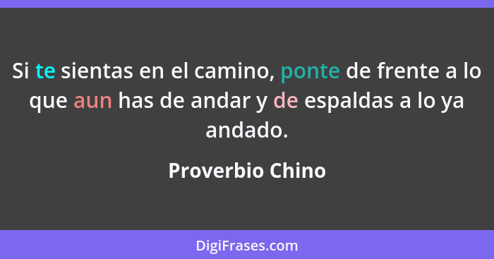 Si te sientas en el camino, ponte de frente a lo que aun has de andar y de espaldas a lo ya andado.... - Proverbio Chino