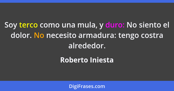 Soy terco como una mula, y duro: No siento el dolor. No necesito armadura: tengo costra alrededor.... - Roberto Iniesta