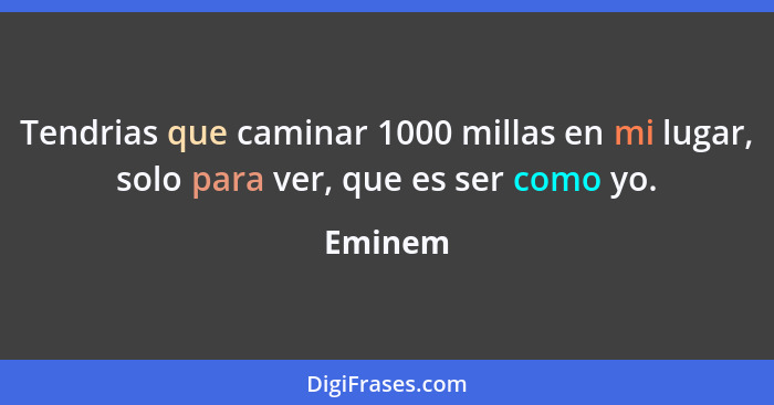 Tendrias que caminar 1000 millas en mi lugar, solo para ver, que es ser como yo.... - Eminem