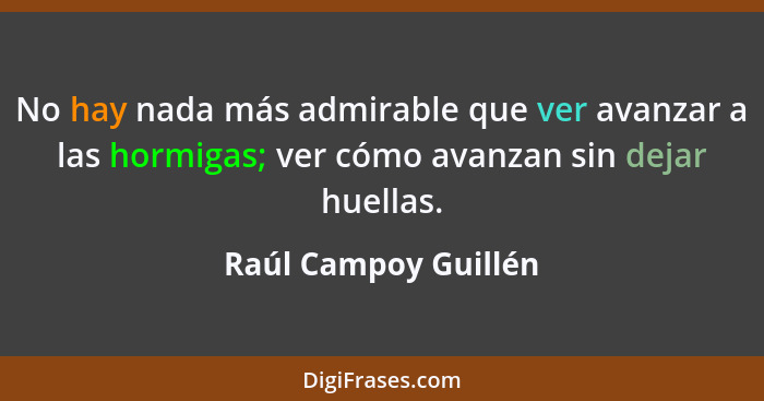 No hay nada más admirable que ver avanzar a las hormigas; ver cómo avanzan sin dejar huellas.... - Raúl Campoy Guillén