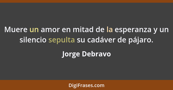 Muere un amor en mitad de la esperanza y un silencio sepulta su cadáver de pájaro.... - Jorge Debravo