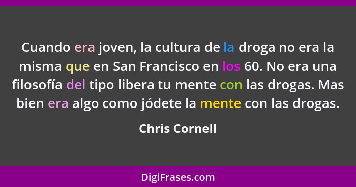 Cuando era joven, la cultura de la droga no era la misma que en San Francisco en los 60. No era una filosofía del tipo libera tu mente... - Chris Cornell