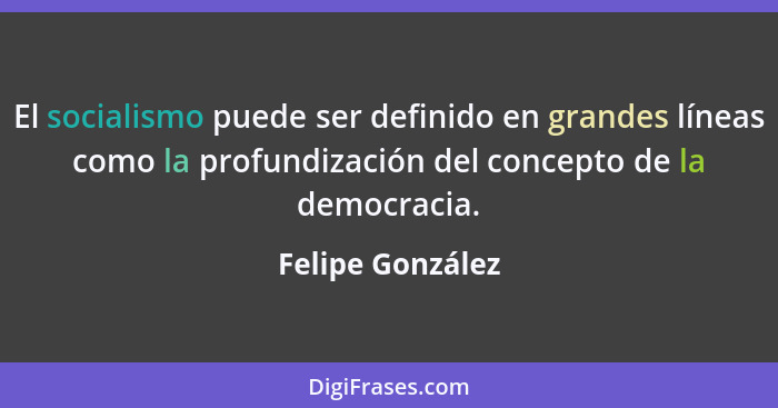 El socialismo puede ser definido en grandes líneas como la profundización del concepto de la democracia.... - Felipe González
