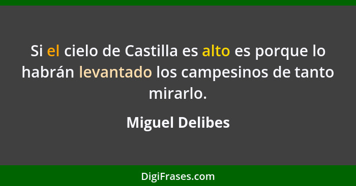 Si el cielo de Castilla es alto es porque lo habrán levantado los campesinos de tanto mirarlo.... - Miguel Delibes