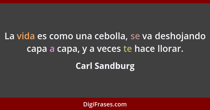 La vida es como una cebolla, se va deshojando capa a capa, y a veces te hace llorar.... - Carl Sandburg