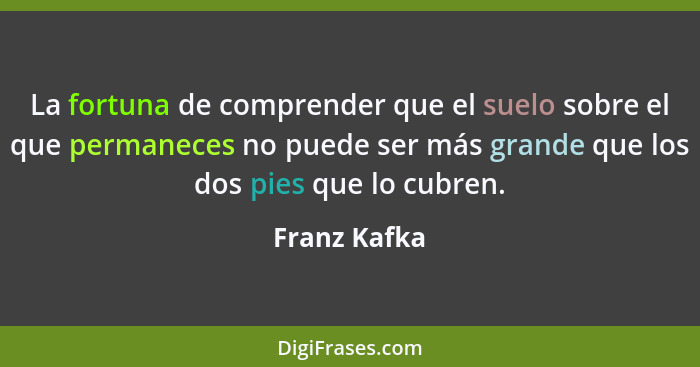 La fortuna de comprender que el suelo sobre el que permaneces no puede ser más grande que los dos pies que lo cubren.... - Franz Kafka