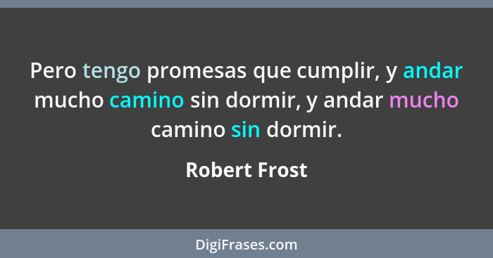 Pero tengo promesas que cumplir, y andar mucho camino sin dormir, y andar mucho camino sin dormir.... - Robert Frost