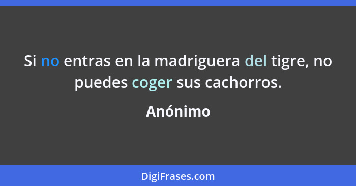 Si no entras en la madriguera del tigre, no puedes coger sus cachorros.... - Anónimo