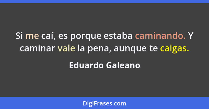 Si me caí, es porque estaba caminando. Y caminar vale la pena, aunque te caigas.... - Eduardo Galeano