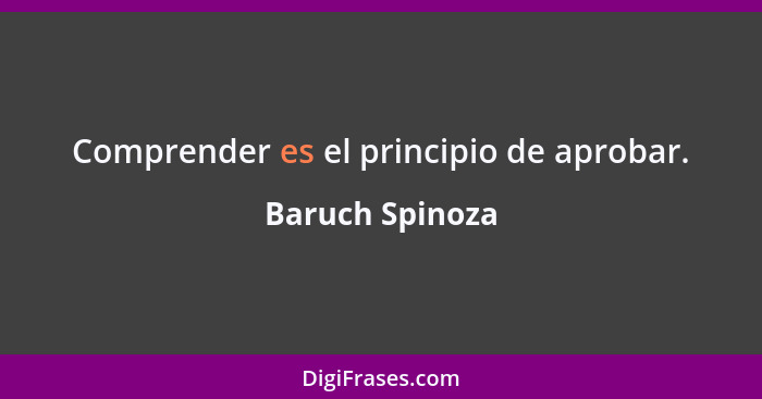 Comprender es el principio de aprobar.... - Baruch Spinoza