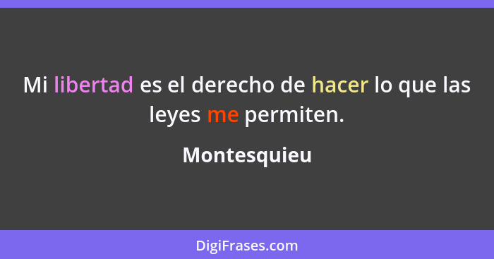 Mi libertad es el derecho de hacer lo que las leyes me permiten.... - Montesquieu