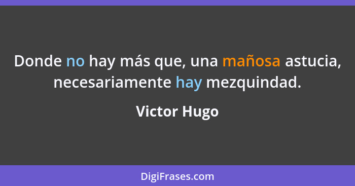 Donde no hay más que, una mañosa astucia, necesariamente hay mezquindad.... - Victor Hugo