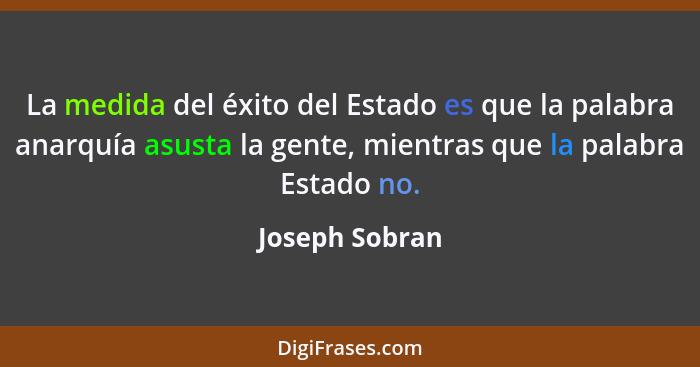 La medida del éxito del Estado es que la palabra anarquía asusta la gente, mientras que la palabra Estado no.... - Joseph Sobran