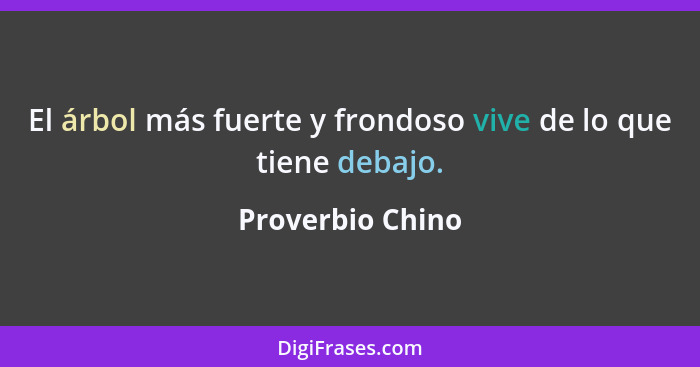 El árbol más fuerte y frondoso vive de lo que tiene debajo.... - Proverbio Chino