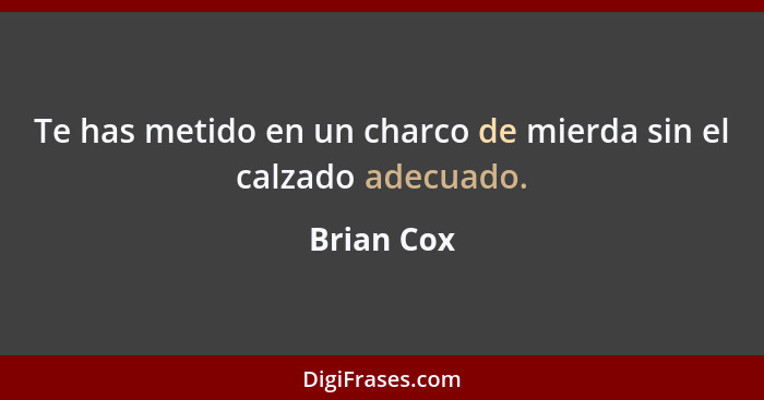 Te has metido en un charco de mierda sin el calzado adecuado.... - Brian Cox