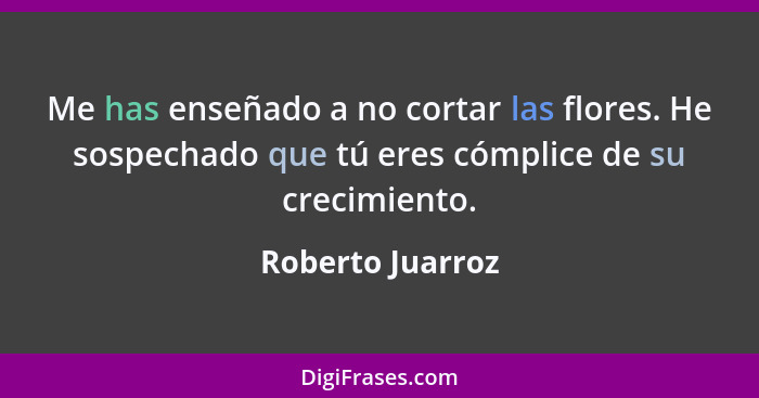 Me has enseñado a no cortar las flores. He sospechado que tú eres cómplice de su crecimiento.... - Roberto Juarroz