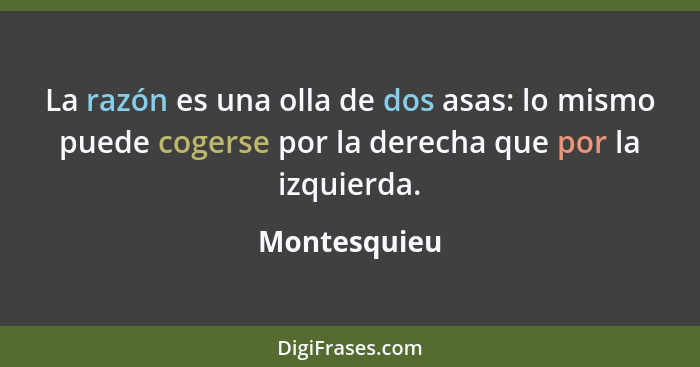 La razón es una olla de dos asas: lo mismo puede cogerse por la derecha que por la izquierda.... - Montesquieu