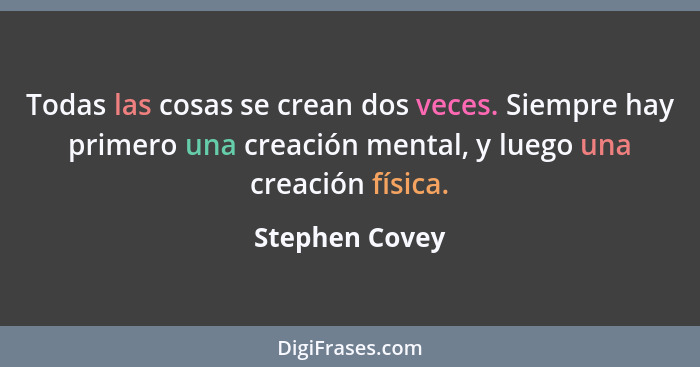 Todas las cosas se crean dos veces. Siempre hay primero una creación mental, y luego una creación física.... - Stephen Covey