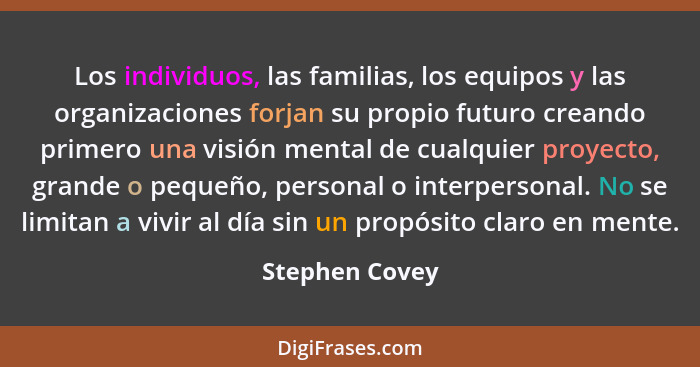 Los individuos, las familias, los equipos y las organizaciones forjan su propio futuro creando primero una visión mental de cualquier... - Stephen Covey