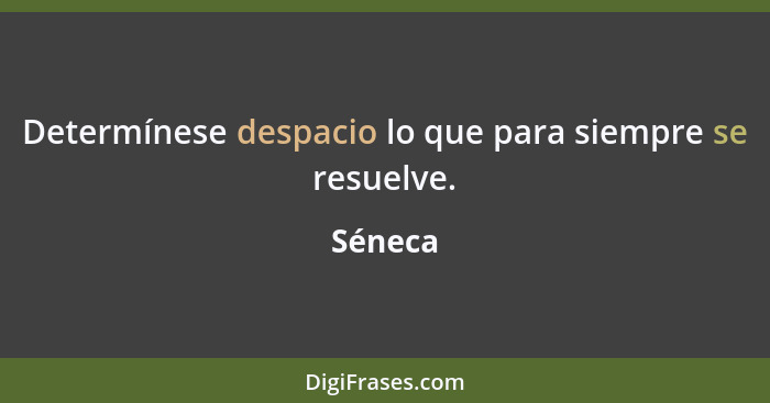 Determínese despacio lo que para siempre se resuelve.... - Séneca